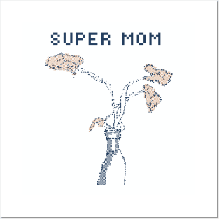 Mother's Day Super Mom - 1bit Pixelart Posters and Art